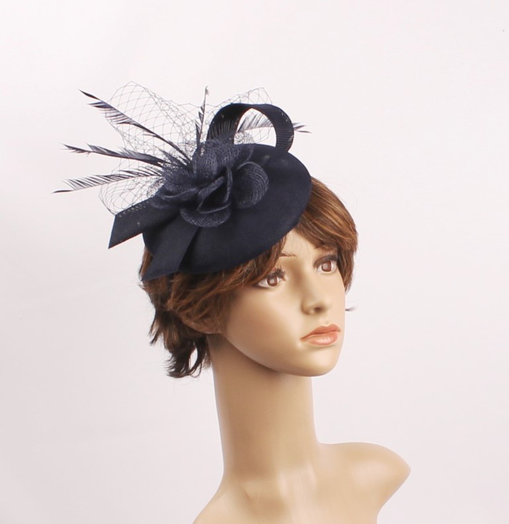 Linen headband hatinater w floral feather navy STYLE: HS/4683 /NAV image 0